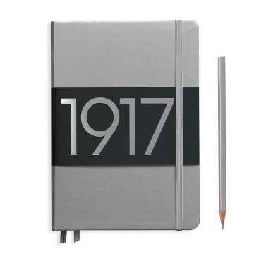 Leuchtturm1917 Orta Boy (A5) METALİK (Özel Seri) Not Defteri, Sert Kapak, Noktalı - Gümüş Gri