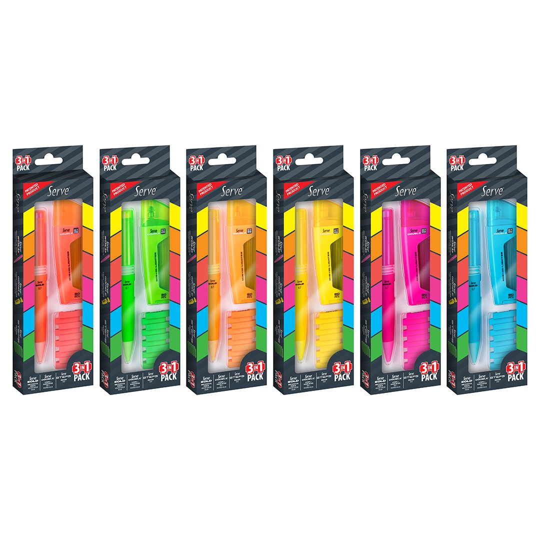 SERVE 3件套铅笔套装，粗体，双头，步骤
