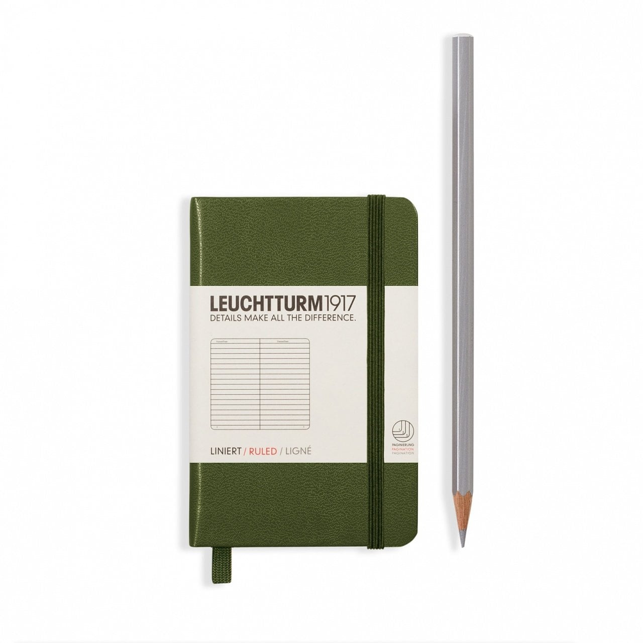 Leuchtturm1917 Not Defteri Mini Boy (A7), Sert Kapak, 169 Numaralandırılmış Sayfa, Asker Yeşili - Düz