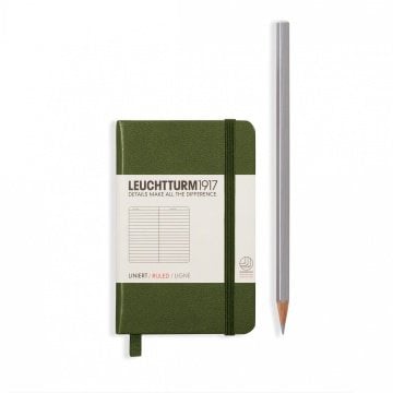 Leuchtturm1917 Not Defteri Mini Boy (A7), Sert Kapak, 169 Numaralandırılmış Sayfa, Asker Yeşili - Düz
