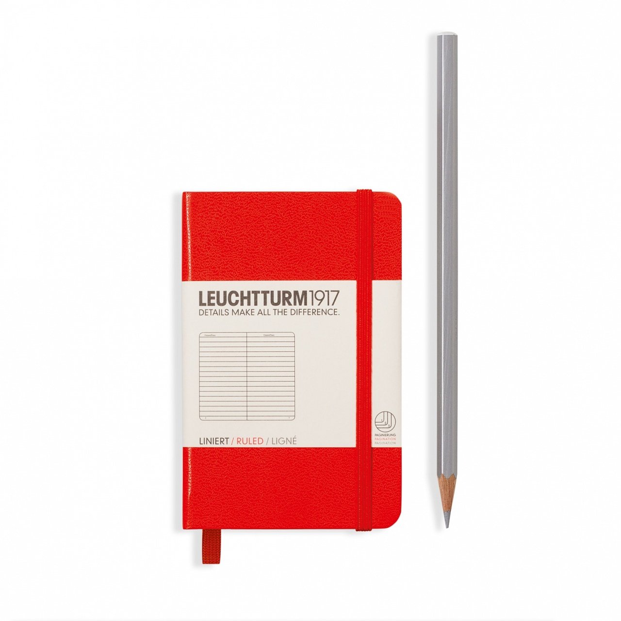 Leuchtturm1917 Not Defteri Mini Boy (A7), Sert Kapak, 169 Numaralandırılmış Sayfa, Kırmızı - Çizgili