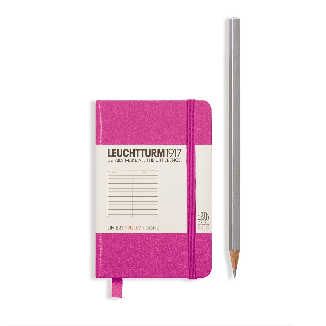 Leuchtturm1917 Not Defteri Mini Boy (A7), Sert Kapak, 169 Numaralandırılmış Sayfa, Pembe - Çizgili