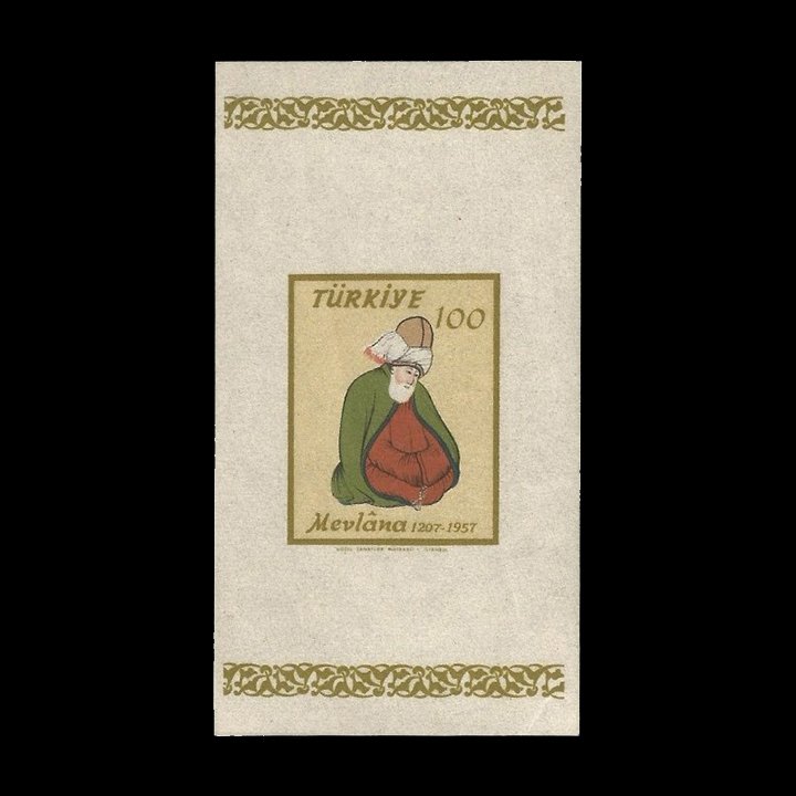 Mevlana Celalettin Rumi'nin Doğumunun 750. Yılı Hatıra Bloğu (17 Aralık 1957) - Türkiye Cumhuriyeti Pul Koleksiyonu