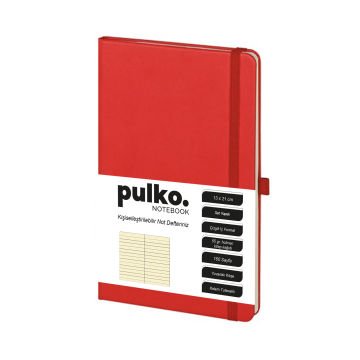 PULKO Notebook Not Defteri, (13x21cm), Termo Deri, Sert Kapak, 160 Sayfa, Krem Kağıt, Çizgili, 011, Kırmızı