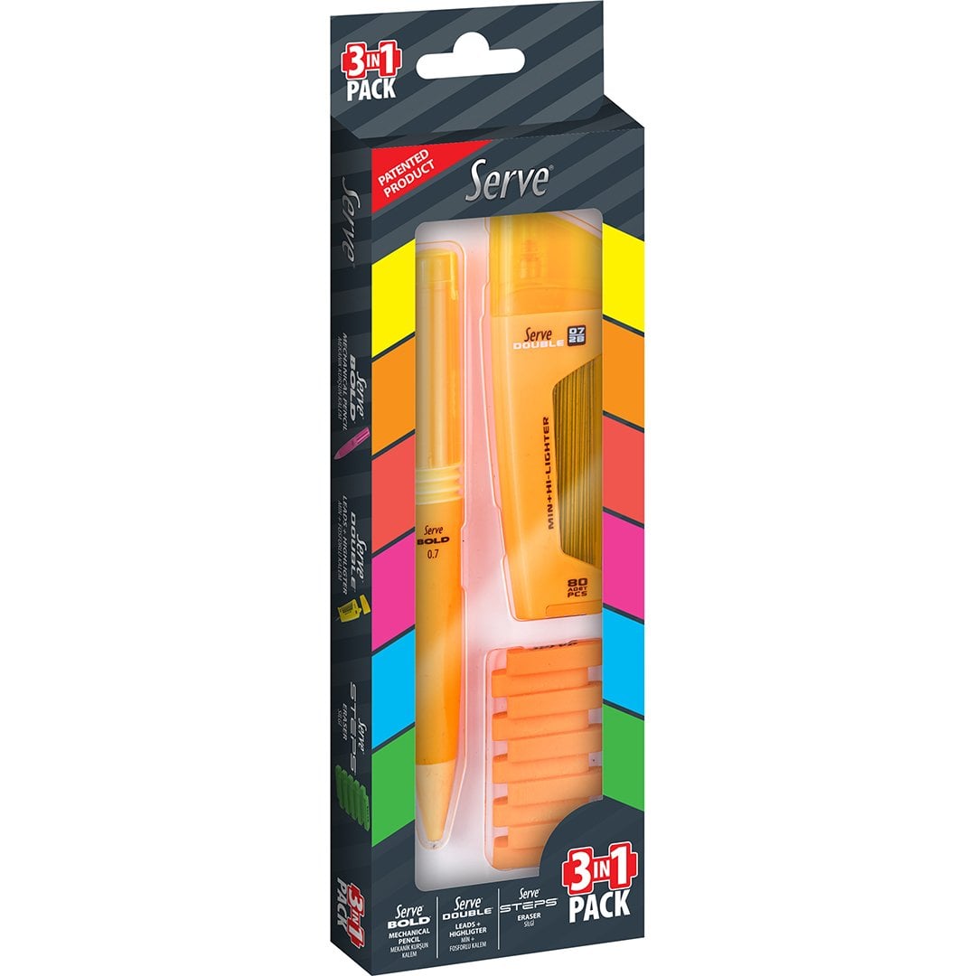 SERVE 3'lü Kalem Seti, Bold, Double, Steps Turuncu