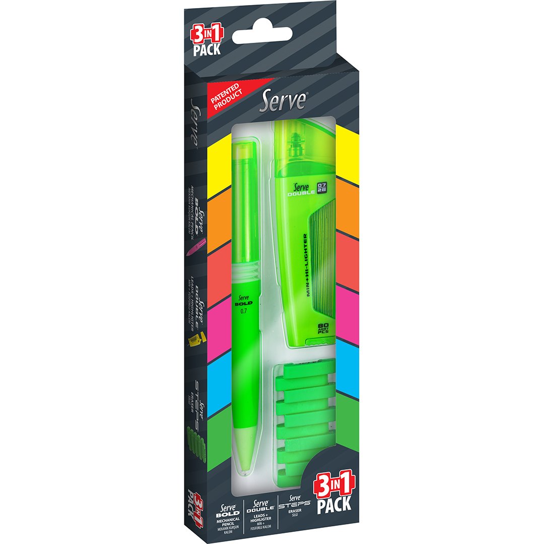 SERVE 3'lü Kalem Seti, Bold, Double, Steps Yeşil