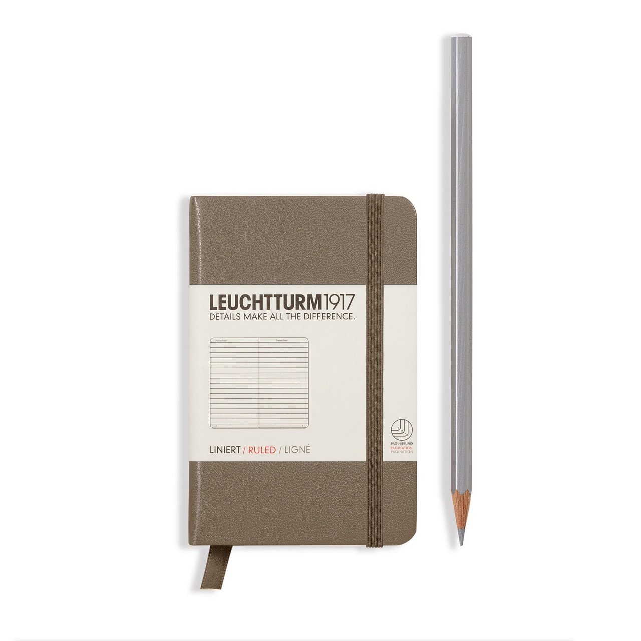 Leuchtturm1917 Not Defteri Mini Boy (A7), Sert Kapak, 169 Numaralandırılmış Sayfa, Taupe - Çizgili
