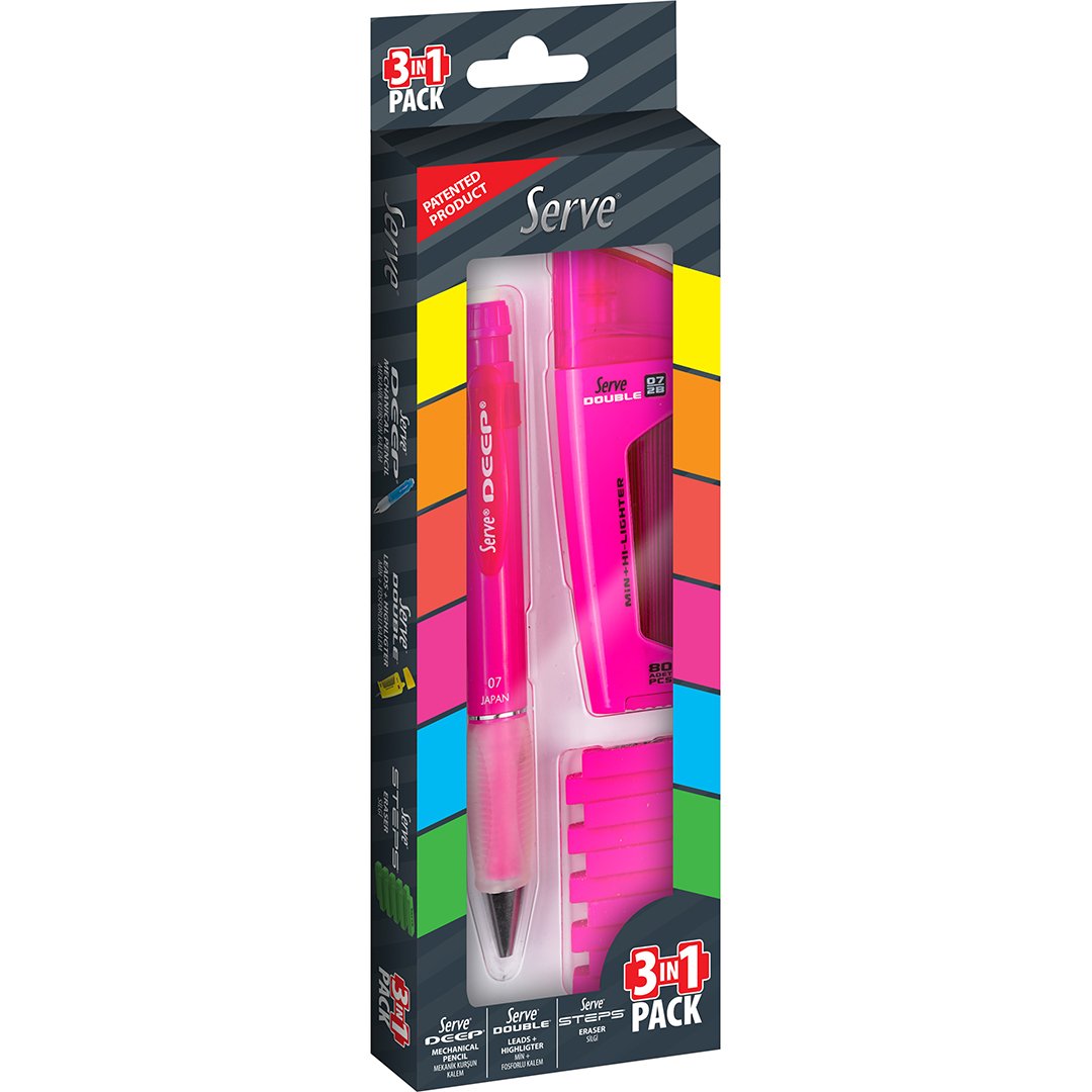 Serve 3'lü Kalem Seti Deep, Double, Steps Pembe