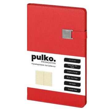 PULKO Notebook Not Defteri, (13x21cm), Termo Deri, Sert Kapak, 224 Sayfa, Çizgili, 012, Kırmızı