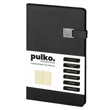 PULKO Notebook Not Defteri, (13x21cm), Termo Deri, Sert Kapak, 224 Sayfa, Çizgili, 012, Siyah
