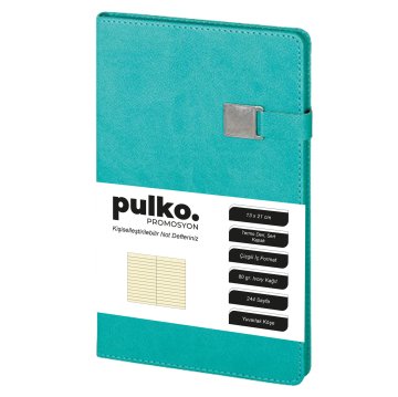 PULKO Notebook Not Defteri, (13x21cm), Termo Deri, Sert Kapak, 224 Sayfa, Çizgili, 012, Turkuaz