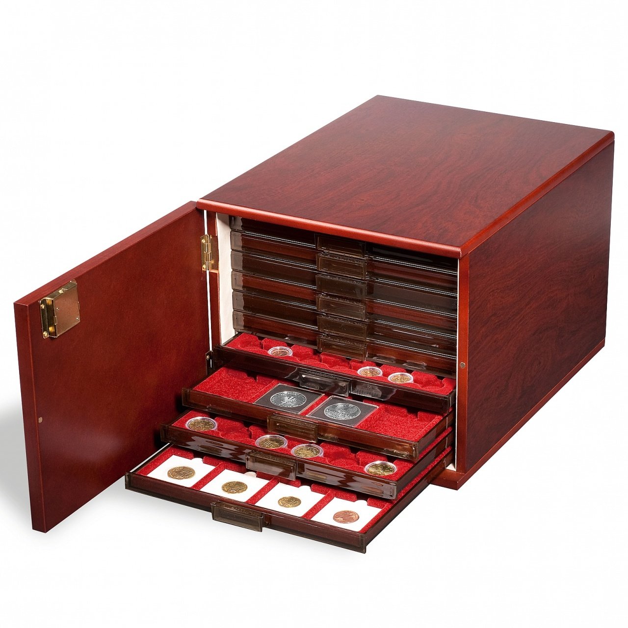 Leuchtturm Coin Box, 10 Piece Mahogany Tray Capacity Color