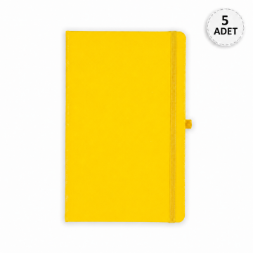 Promosyon Klasik 224 Sayfa Termo Suni Deri Kapak Çizgili Not Defteri 13 X 21 cm, 5 adet - Limon Sarı