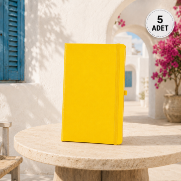 Promosyon Klasik 224 Sayfa Termo Suni Deri Kapak Çizgili Not Defteri 13 X 21 cm, 5 adet - Limon Sarı