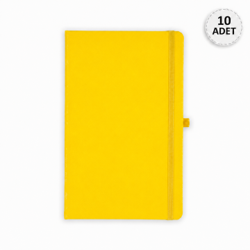 Promosyon Klasik 224 Sayfa Termo Suni Deri Kapak Çizgili Not Defteri 13 X 21 cm, 10 adet - Limon Sarı