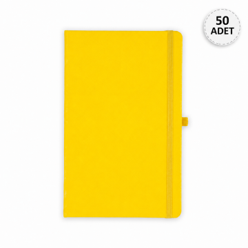 Promosyon Klasik 224 Sayfa Termo Suni Deri Kapak Çizgili Not Defteri 13 X 21 cm, 50 adet - Limon Sarı