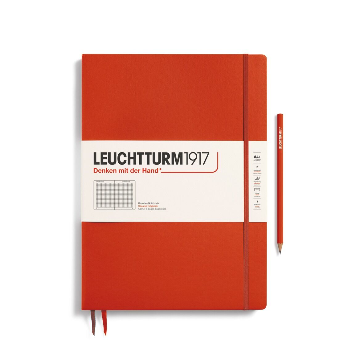 Leuchtturm1917 Master Slim (A4+), 123 sayfa Not Defteri, Tilki Kırmızısı - Kareli