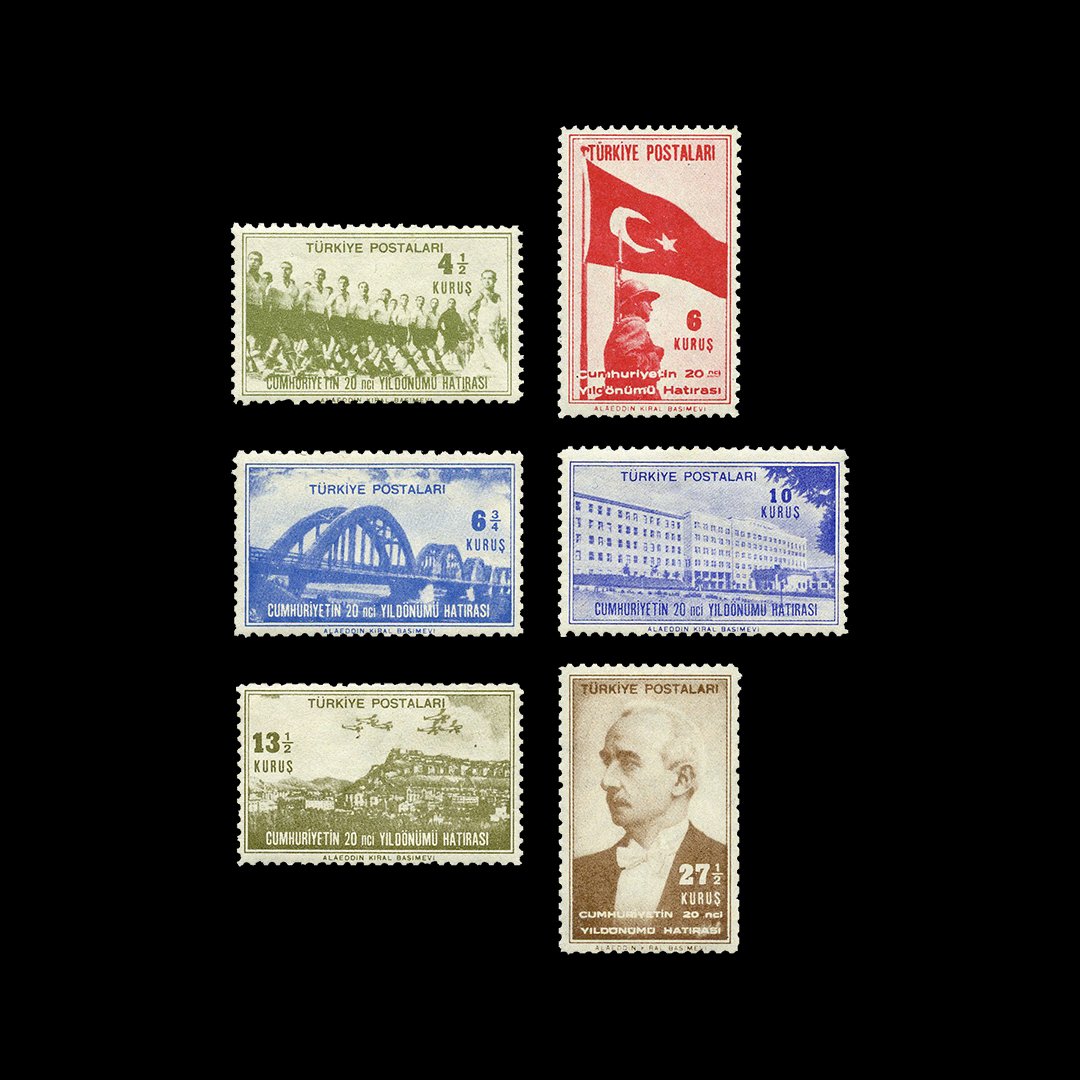 Cumhuriyetin 20. Yıldönümü (29 Ekim 1943) - Türkiye Cumhuriyeti Pul Koleksiyonu