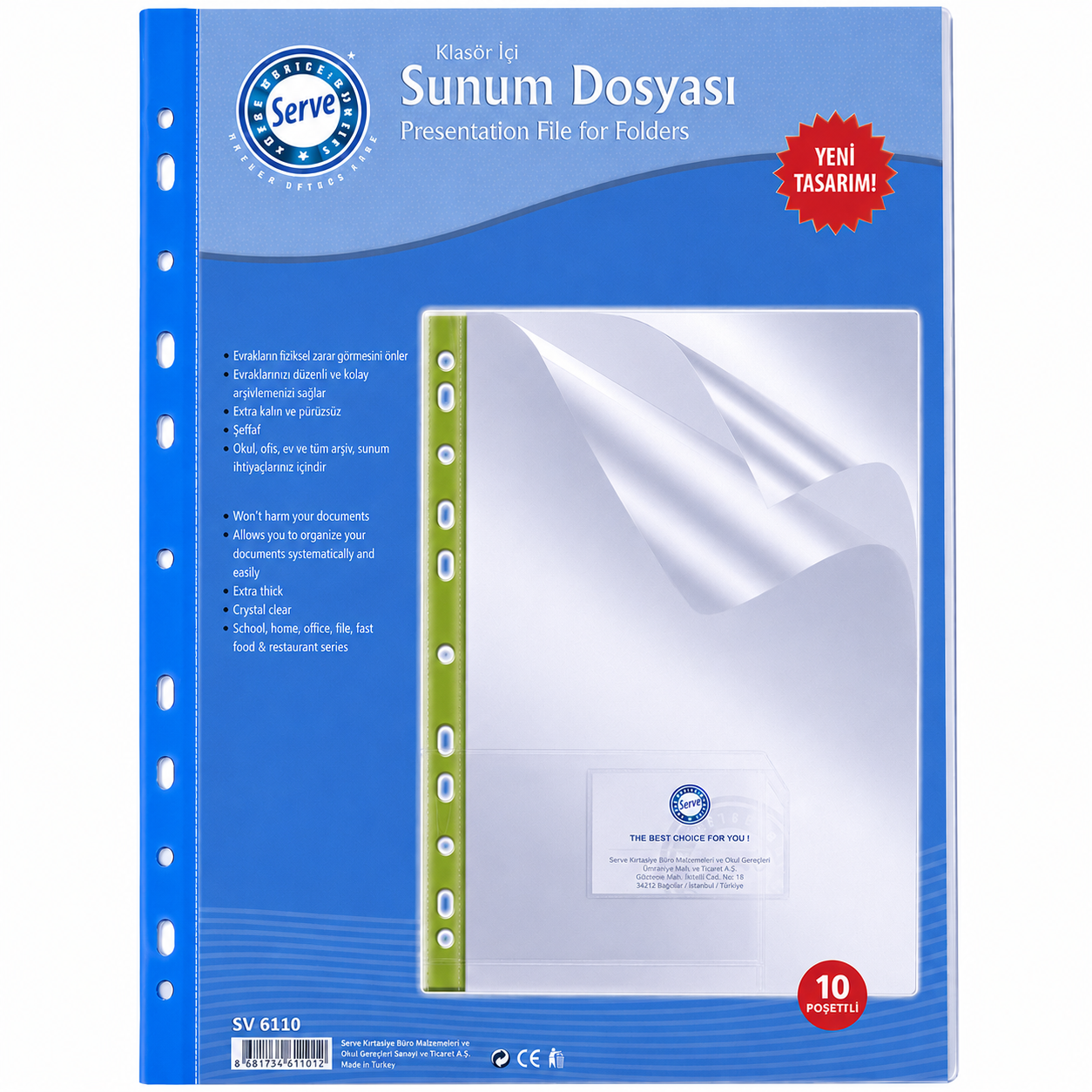 SERVE Sunum Dosyası Klasöre Takılabilir, Mavi (10'lu)