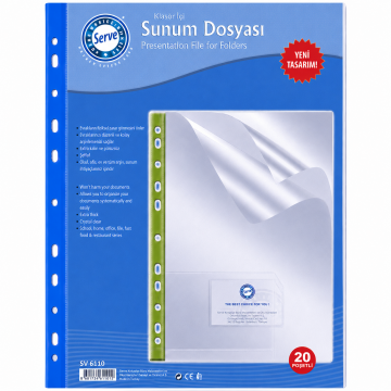 SERVE Sunum Dosyası Klasöre Takılabilir, Mavi (20'li)