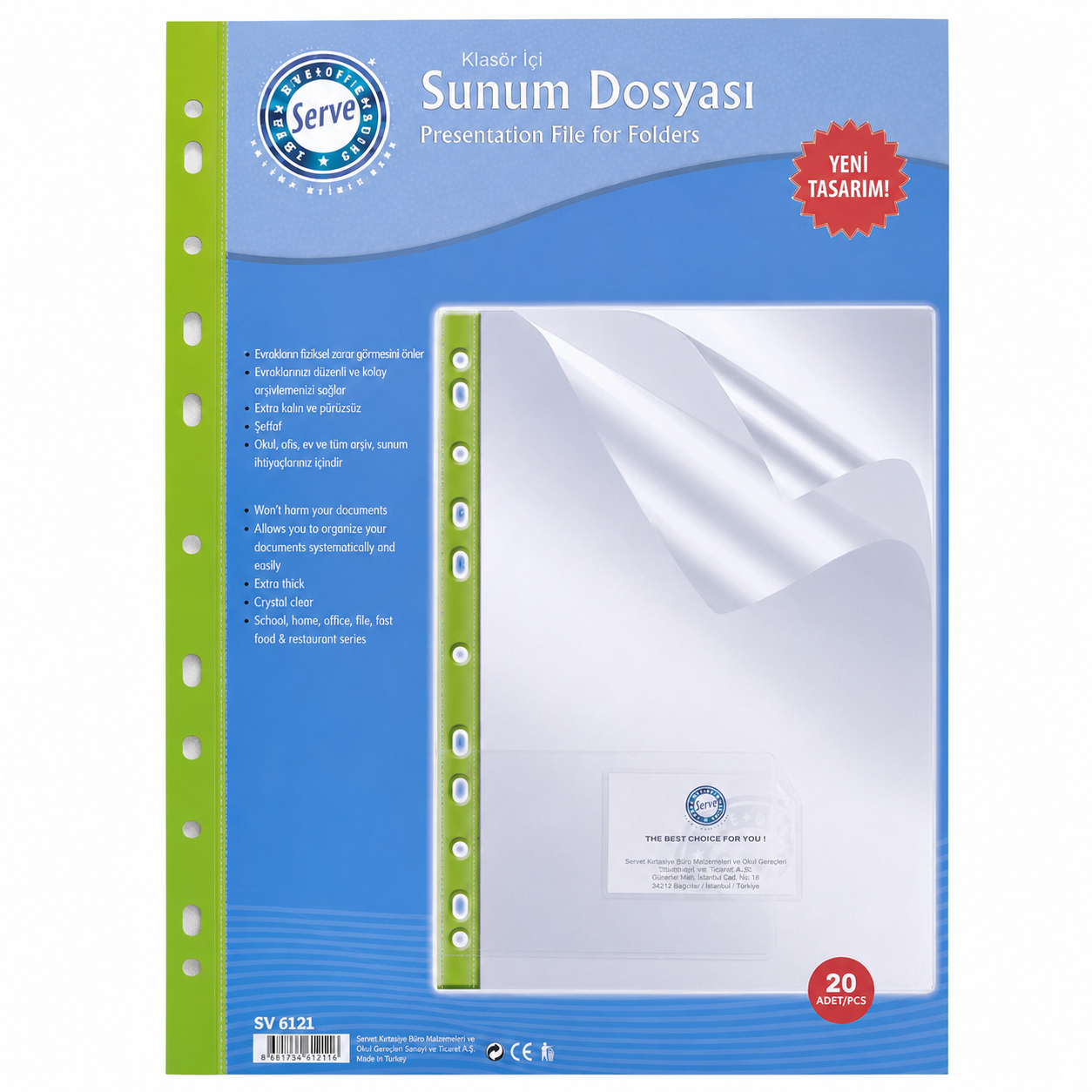 SERVE Sunum Dosyası Klasöre Takılabilir, Yeşil (20'li)