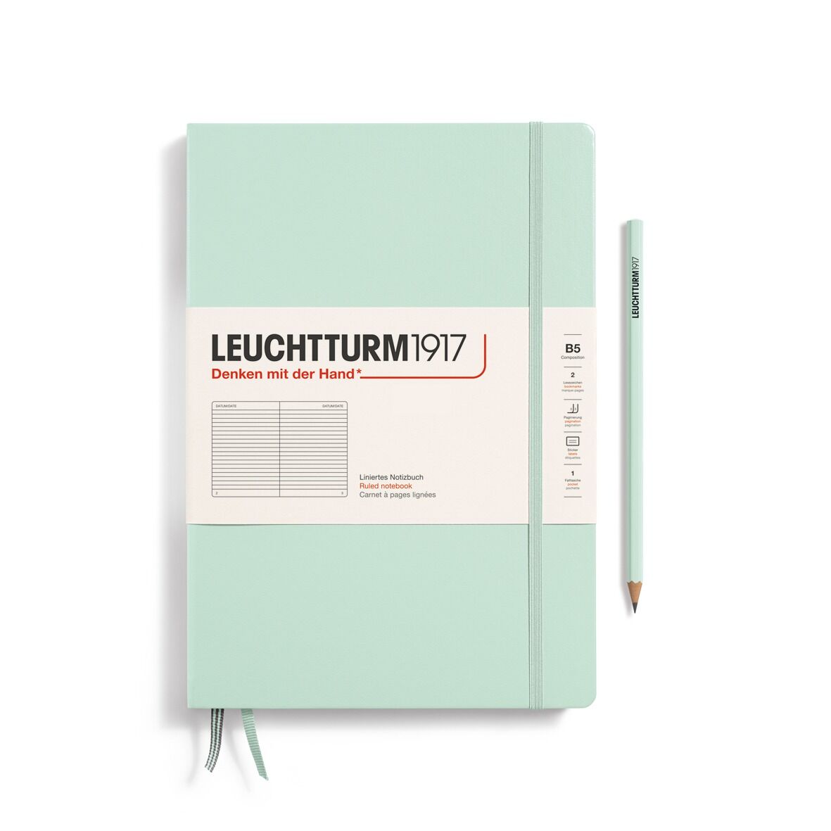 Leuchtturm1917 Not Defteri Tablet Boy (B5), Sert Kapak, 219 Numaralandırılmış Sayfa Nane Yeşili - Çizgili