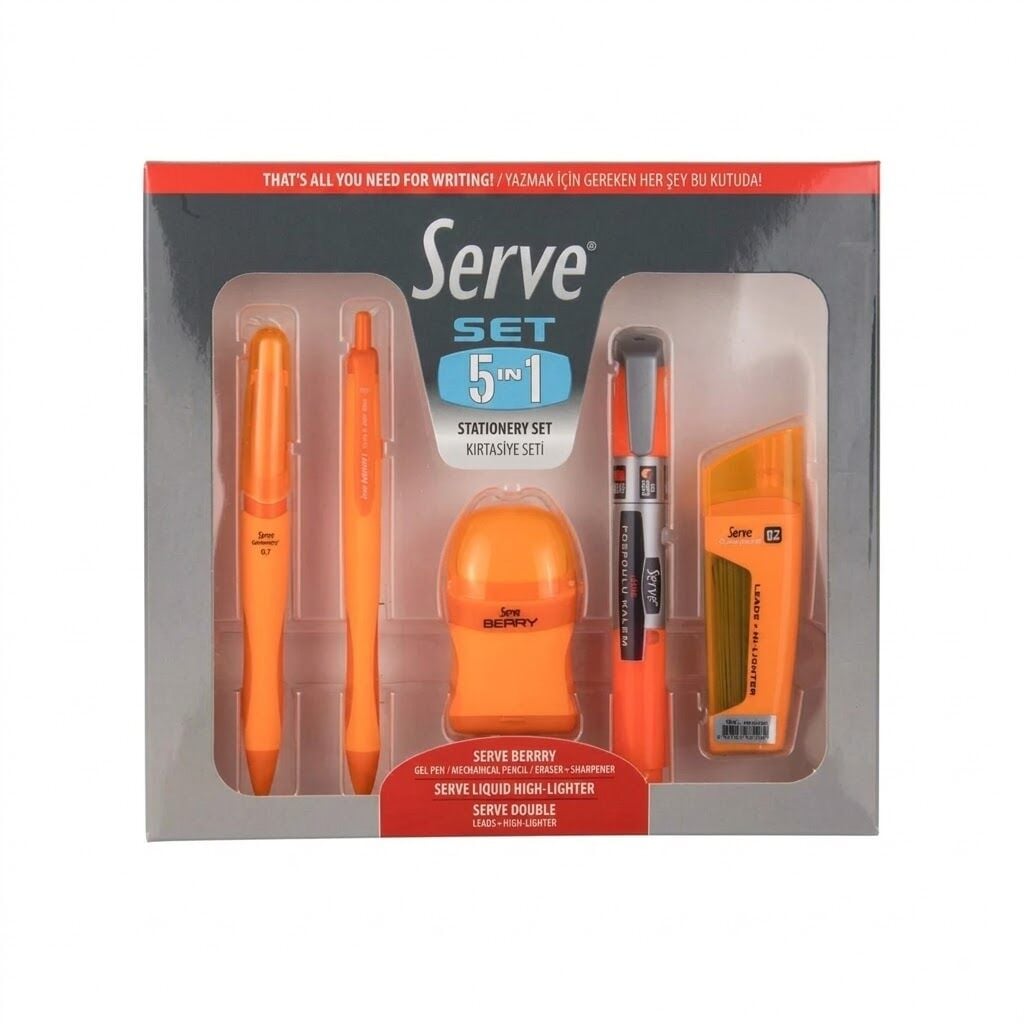 SERVE 5'li Kırtasiye Seti 07mm, Turuncu