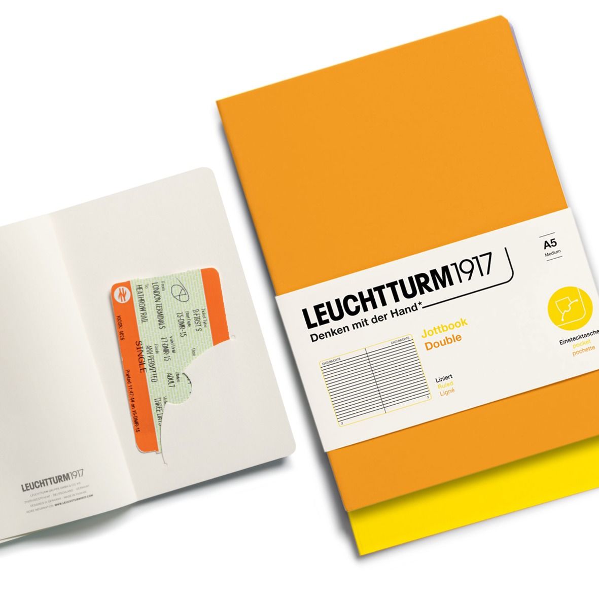 Leuchtturm1917 Jottbook Not Defteri, Orta Boy (A5), Esnek Kapak, 2'li Paket, 80 gr, 59 Numaralandırılmış Sayfa, Çizgili,