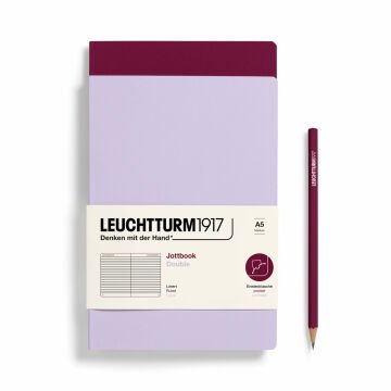 Leuchtturm1917 Jottbook Not Defteri, Orta Boy (A5), Esnek Kapak, 2'li Paket, 80 gr, 59 Numaralandırılmış Sayfa, Çizgili, Leylak-Liman Kırmızısı