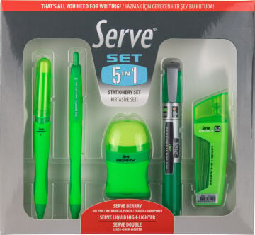 SERVE 5'li Kırtasiye Seti 07mm, Yeşil