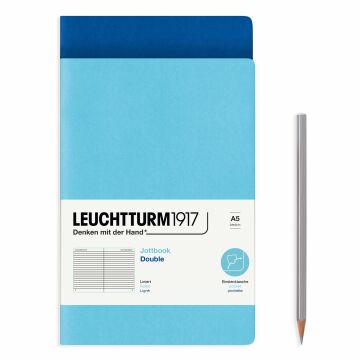 Leuchtturm1917 Jottbook Not Defteri, Orta Boy (A5), Esnek Kapak, 2'li Paket, 80 gr, 59 Numaralandırılmış Sayfa, Çizgili, Buz Mavi-Kraliyet Mavi