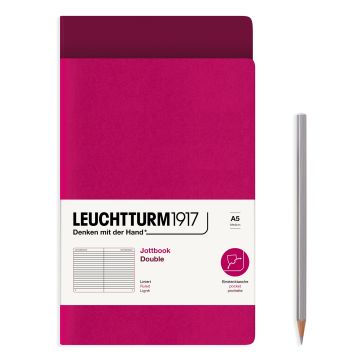 Leuchtturm1917 Jottbook Not Defteri, Orta Boy (A5), Esnek Kapak, 2'li Paket, 80 gr, 59 Numaralandırılmış Sayfa, Çizgili, Vişne-Liman Kırmızısı