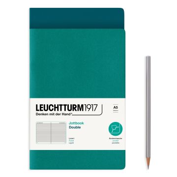 Leuchtturm1917 Jottbook Not Defteri, Orta Boy (A5), Esnek Kapak, 2'li Paket, 80 gr, 59 Numaralandırılmış Sayfa, Çizgili, Zümrüt Yeşili-Pasifik Yeşil