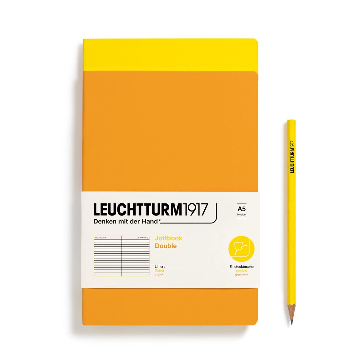 Leuchtturm1917 Jottbook Not Defteri, Orta Boy (A5), Esnek Kapak, 2'li Paket, 80 gr, 59 Numaralandırılmış Sayfa, Çizgili, Limon Sarısı-Gündoğumu Sarı