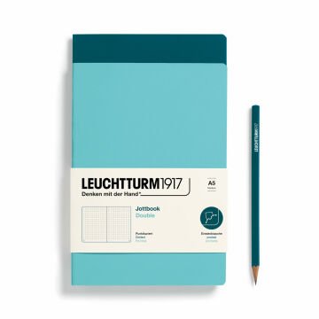 Leuchtturm1917 Jottbook Not Defteri, Orta Boy (A5), Esnek Kapak, 2'li Paket, 80 gr, 59 Numaralandırılmış Sayfa, Noktalı, Akuamarin-Pasifik Yeşili