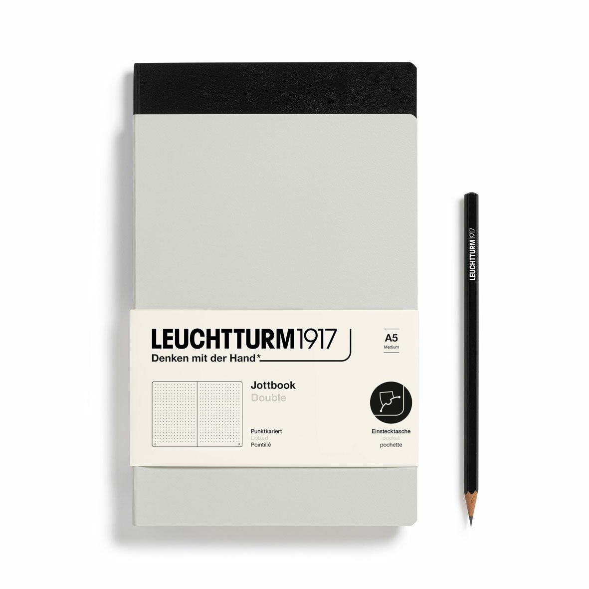 Leuchtturm1917 Jottbook Not Defteri, Orta Boy (A5), Esnek Kapak, 2'li Paket, 80 gr, 59 Numaralandırılmış Sayfa, Noktalı, Açık Gri-Siyah