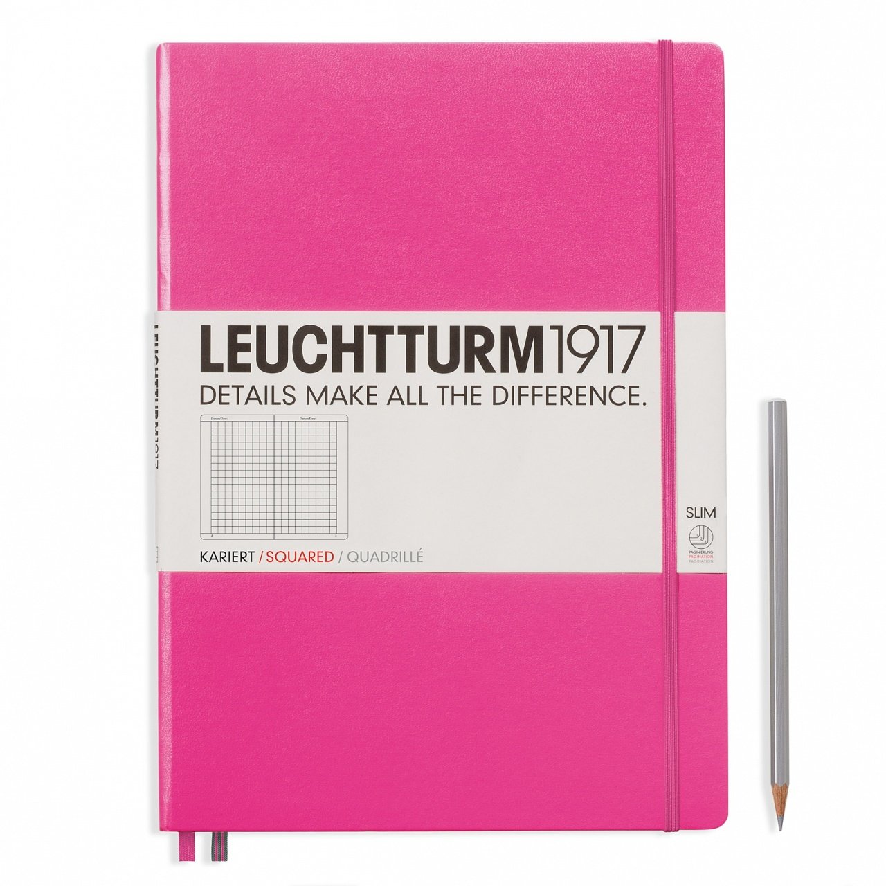 Leuchtturm1917 Master Slim (A4+), 123 sayfa Not Defteri, (Yeni) Pembe - Kareli