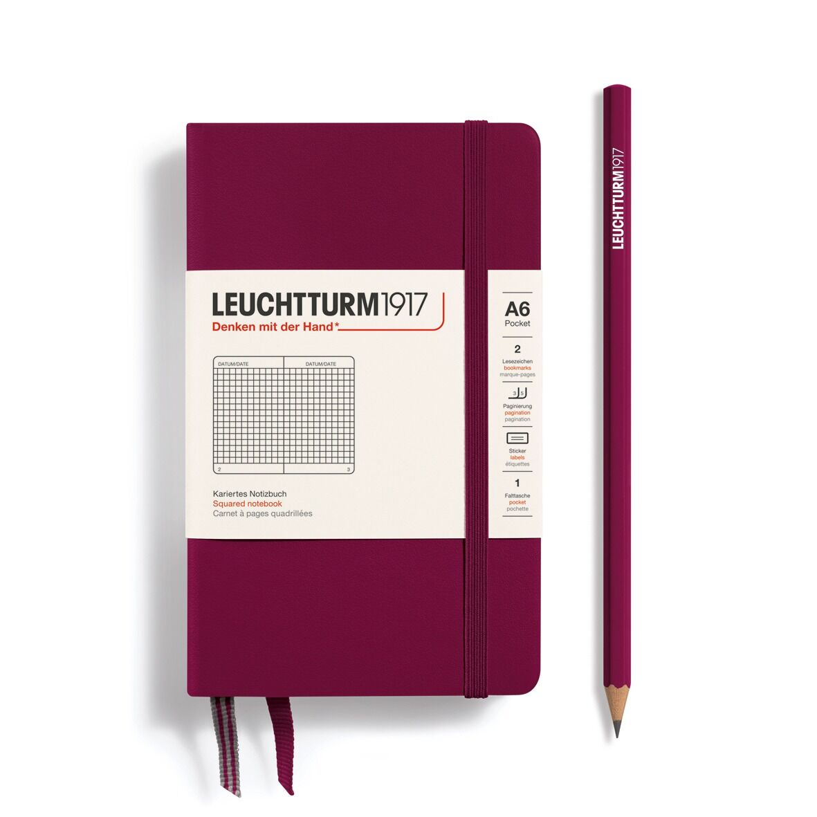 Leuchtturm1917 Not Defteri Cep Boy (A6), Sert Kapak, 185 Numaralandırılmış Sayfa, Liman Kırmızısı - Kareli