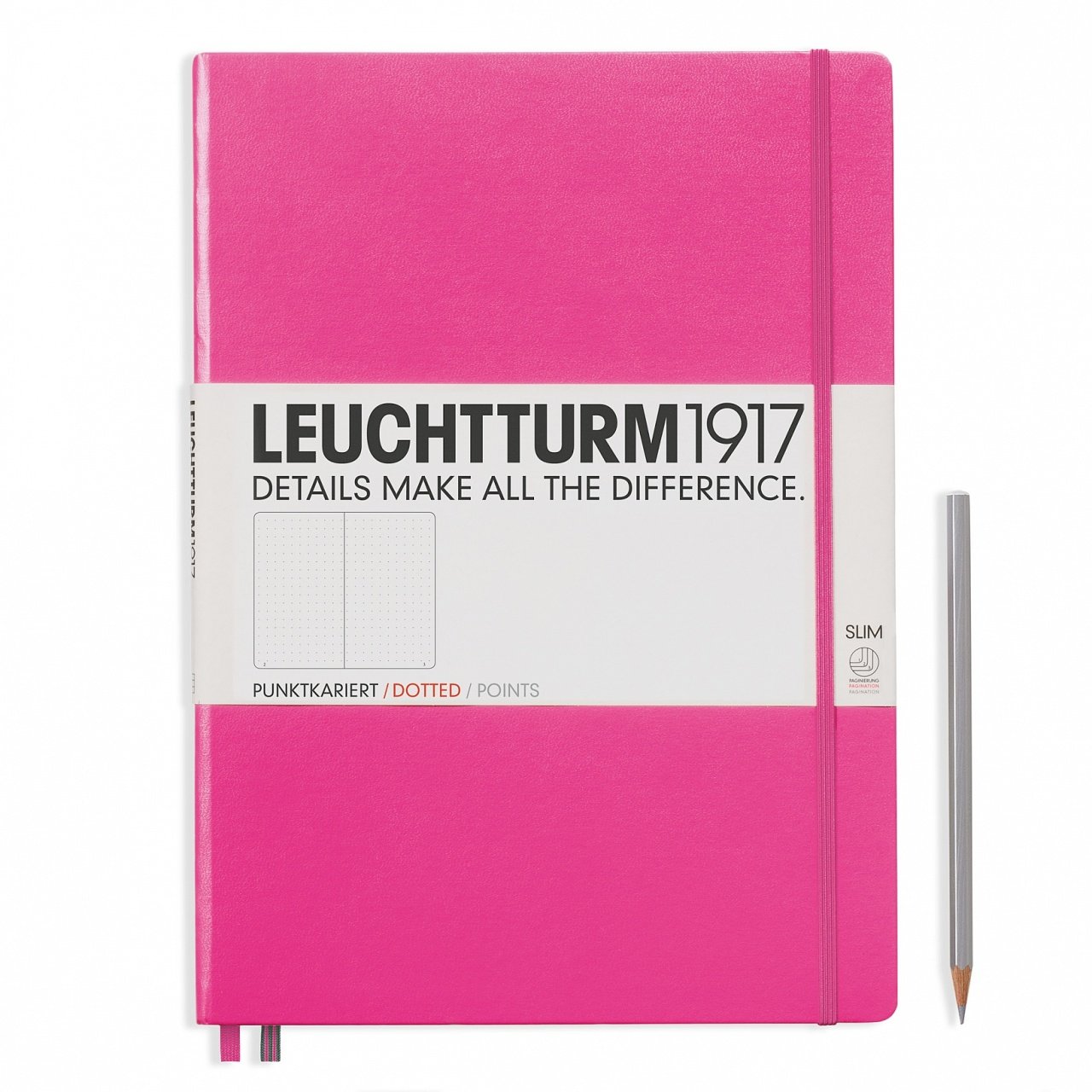 Leuchtturm1917 Master Slim (A4+), 123 sayfa Not Defteri, (Yeni) Pembe - Noktalı