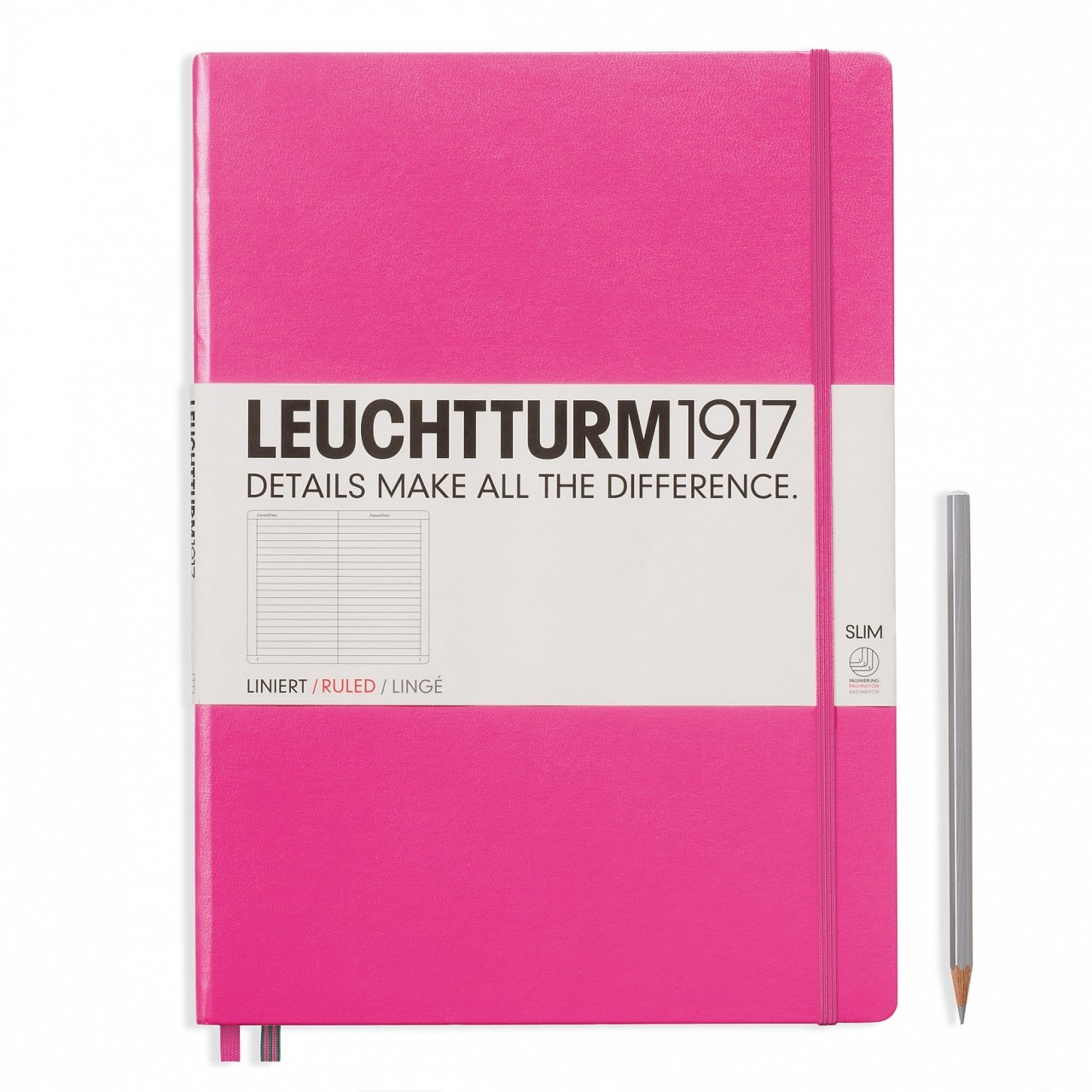Leuchtturm1917 Master Slim (A4+), 123 sayfa Not Defteri, (Yeni) Pembe - Çizgili