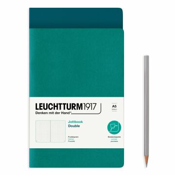 Leuchtturm1917 Jottbook Not Defteri, Orta Boy (A5), Esnek Kapak, 2'li Paket, 80 gr, 59 Numaralandırılmış Sayfa, Noktalı, Zümrüt Yeşili-Pasifik Yeşil