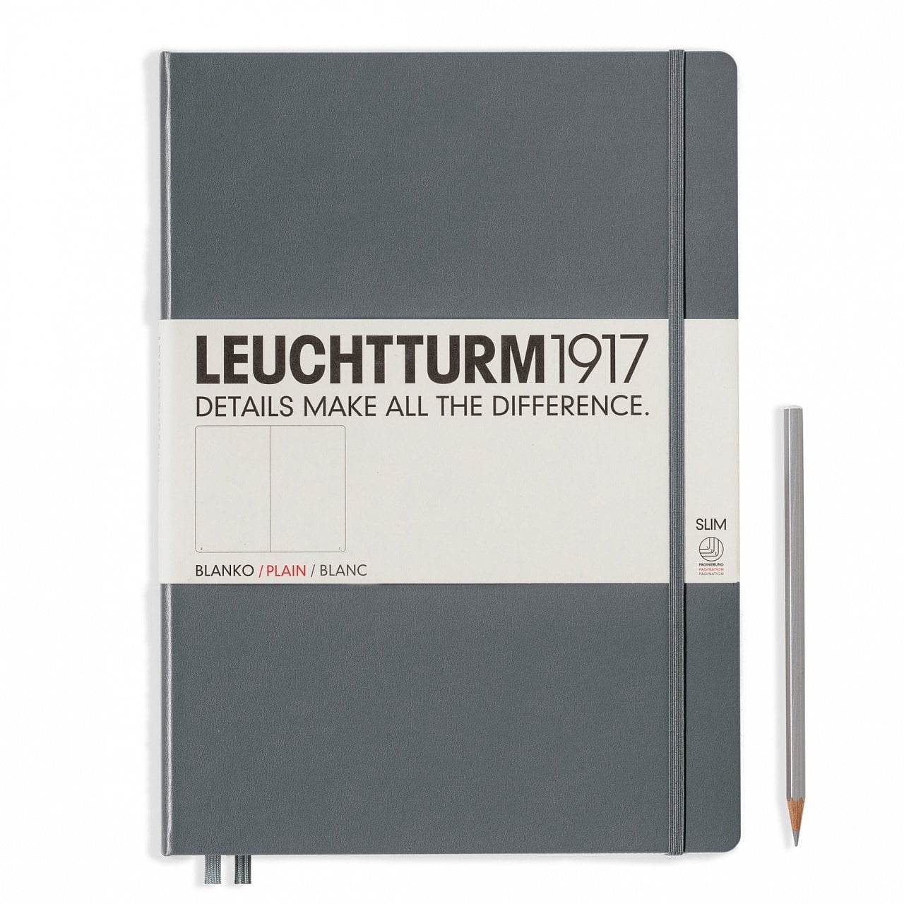 Leuchtturm1917 Master Slim (A4+), 123 sayfa Not Defteri, Antrasit Gri - Düz