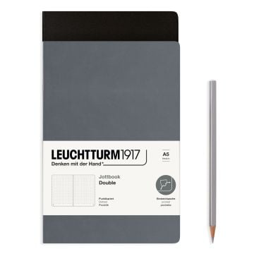 Leuchtturm1917 Jottbook Not Defteri, Orta Boy (A5), Esnek Kapak, 2'li Paket, 80 gr, 59 Numaralandırılmış Sayfa, Noktalı, Antrasit Gri-Siyah