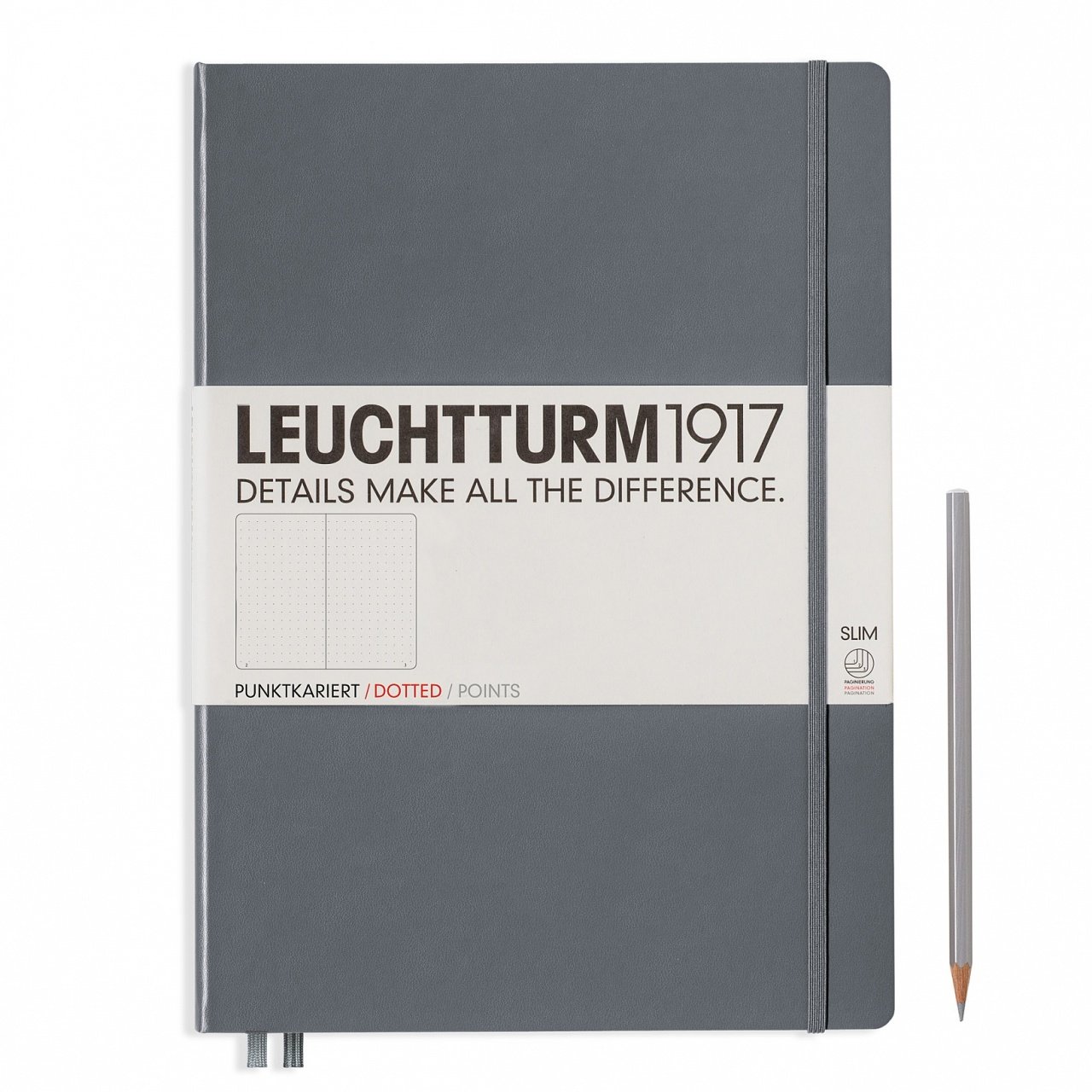 Leuchtturm1917 Master Slim (A4+), 123 sayfa Not Defteri, Antrasit Gri - Noktalı