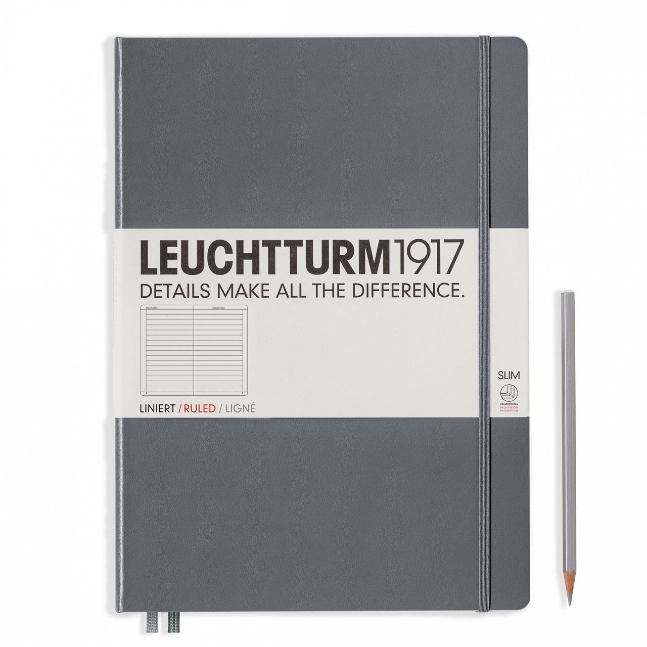 Leuchtturm1917 Master Slim (A4+), 123 sayfa Not Defteri, Antrasit Gri - Çizgili