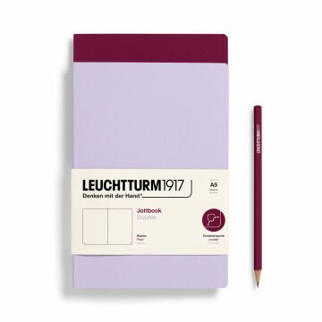 Leuchtturm1917 Jottbook Not Defteri, Orta Boy (A5), Esnek Kapak, 2'li Paket, 80 gr, 59 Numaralandırılmış Sayfa, Düz, Leylak-Liman Kırmızısı