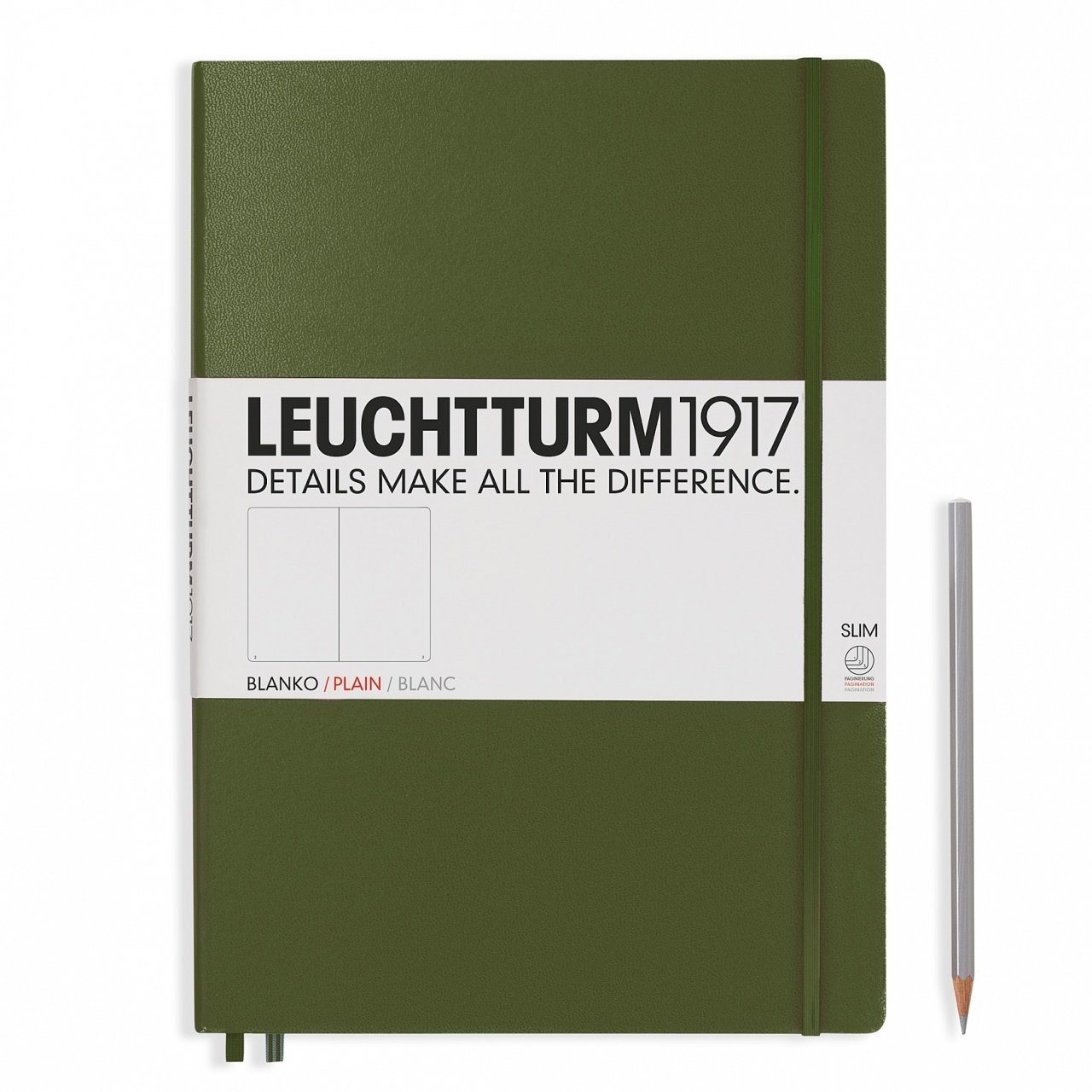 Leuchtturm1917 Master Slim (A4+), 123 sayfa Not Defteri, Asker Yeşili - Düz