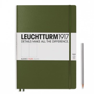 Leuchtturm1917 Master Slim (A4+), 123 sayfa Not Defteri, Asker Yeşili - Düz