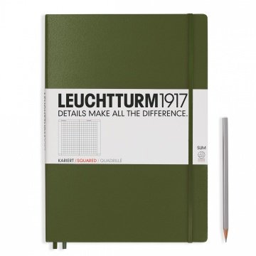 Leuchtturm1917 Master Slim (A4+), 123 sayfa Not Defteri, Asker Yeşili - Kareli