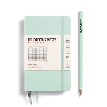 Leuchtturm1917 Not Defteri Cep Boy (A6), Sert Kapak, 185 Numaralandırılmış Sayfa, Nane Yeşili - Kareli